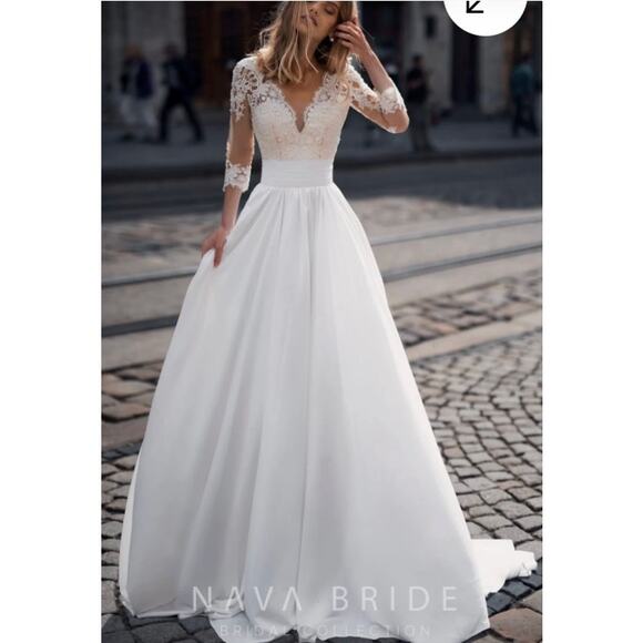 Nava Bride Wedding Dress Lace v-necklace 3/4 Sleeve, Vintage Inspired Sz 12 NWT! - Picture 9 of 9